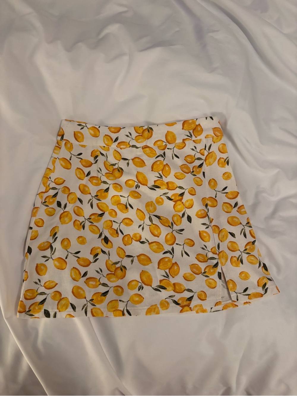 Lemon Print Linen Mini Skirt - White & Yellow